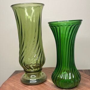 Hoosier Inarco Olive and Emerald Glass Vase Duo